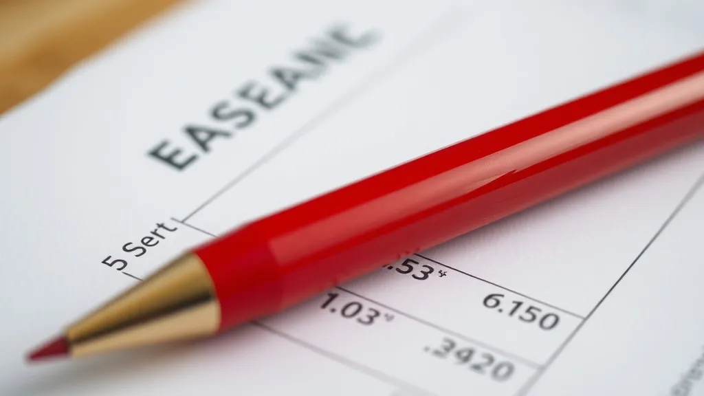 A close up of a red pen resting on a financial document with